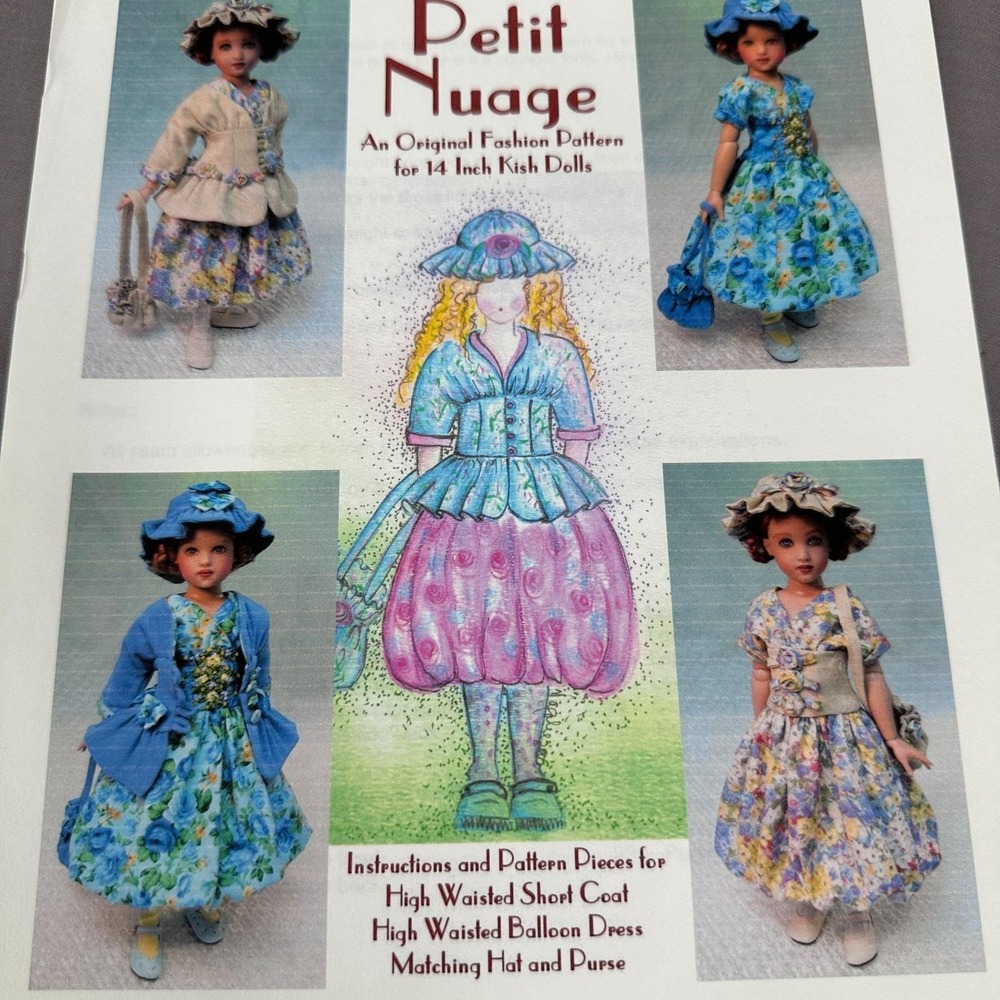 14" Kish Doll Petit Nuage Sewing Pattern Balloon Dress High Waist Coat Hat Purse